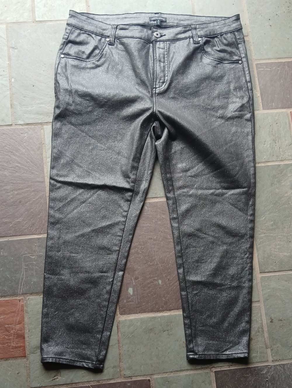 NWOT Universal Standard Sparkly Coated Gray Ankle Jeans Pants